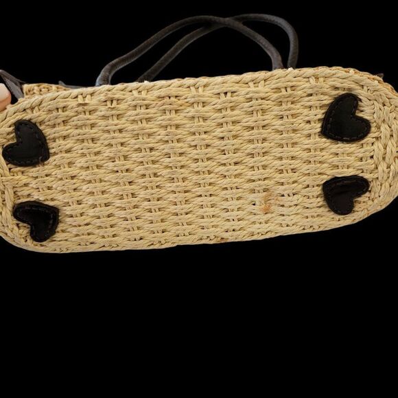 Vintage Brighton Woven Straw & Leather Tote Bag With Heart Clasp - Picture 6 of 7